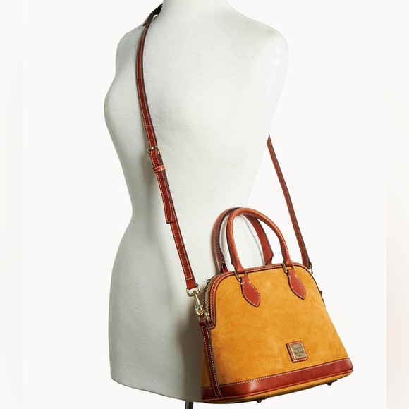 Dooney & Bourke Honey Tan Suede Top Handle Crossbody Satchel - Picture 7 of 8